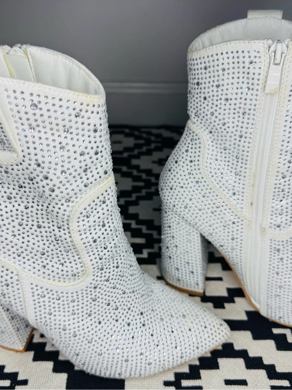 White Crystal-Embellished Women's Ankle Boots